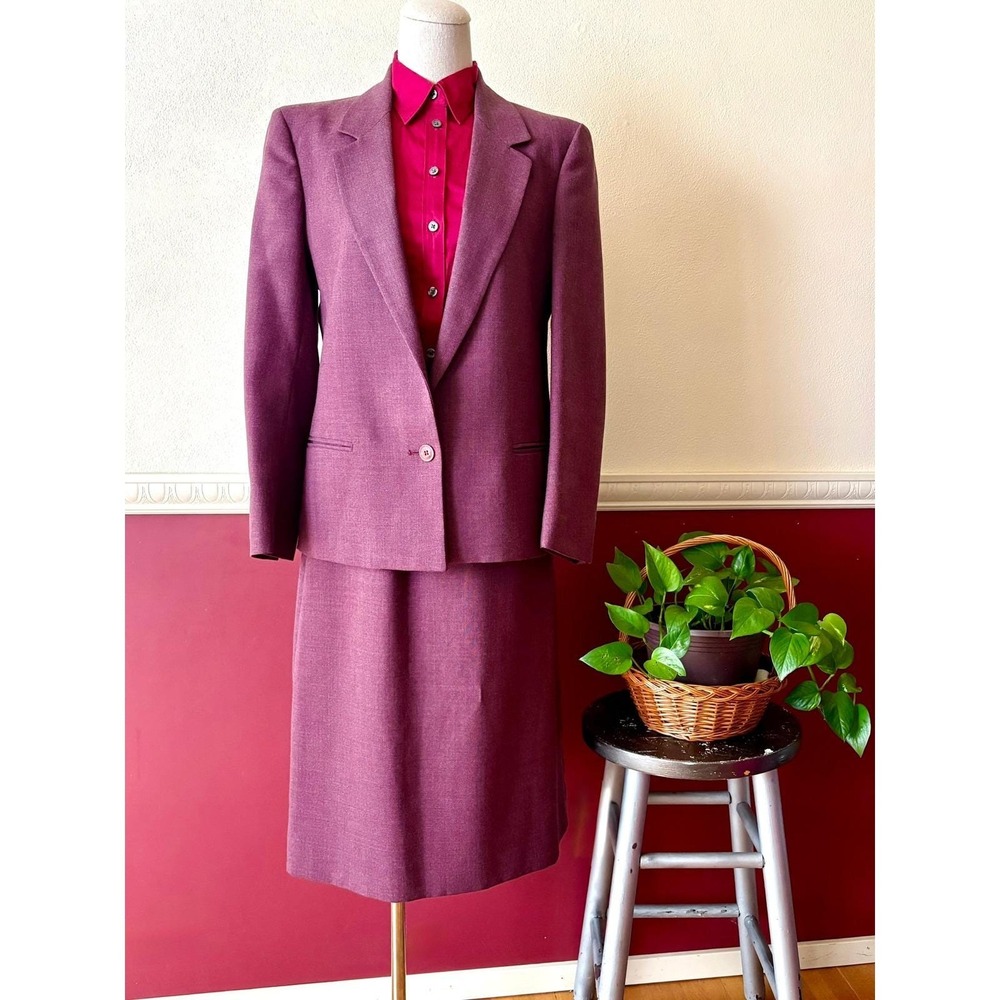 Vintage Marjory Williams Ltd Purple Blazer Skirt Suit 10 Union Made USA 2pc NWOT